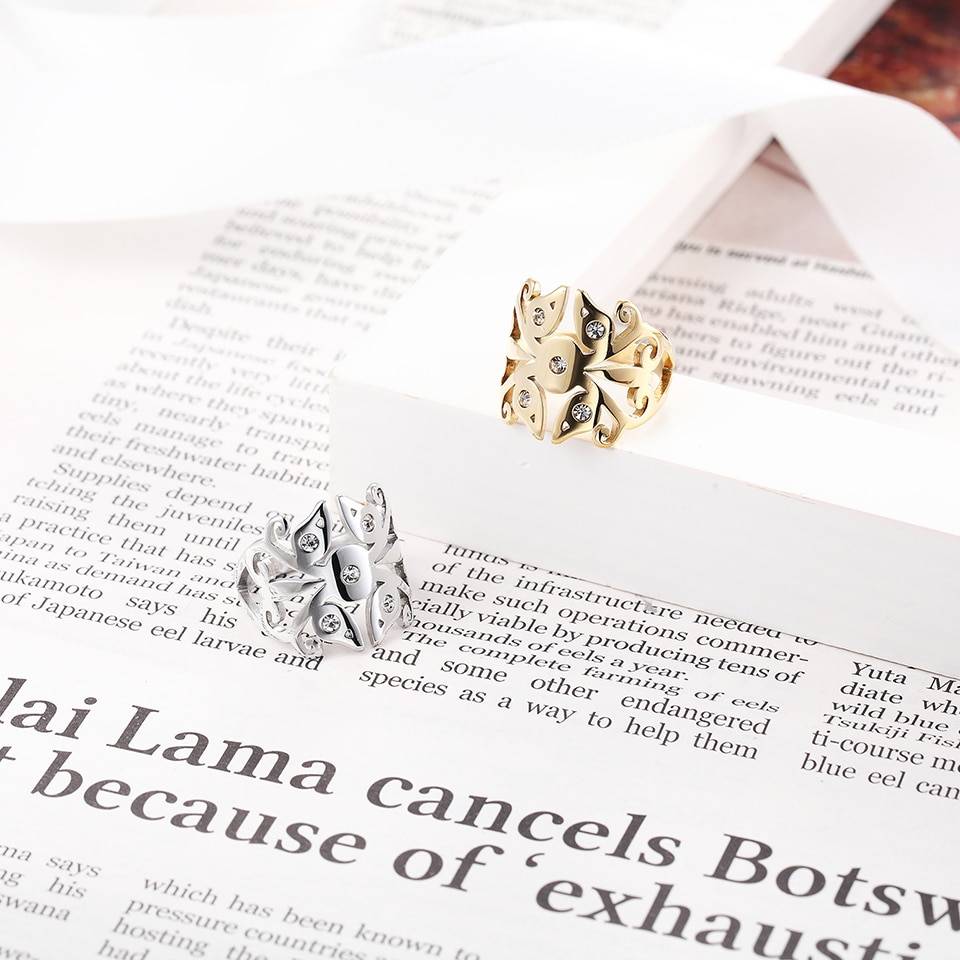 BAOLAISI – Gold-Tone Stainless Steel Crystal Ring