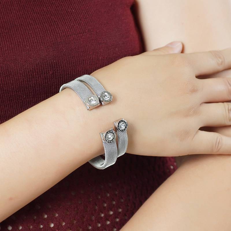 ROMAN – Open Cuff Stainless Steel Crystal Bangles