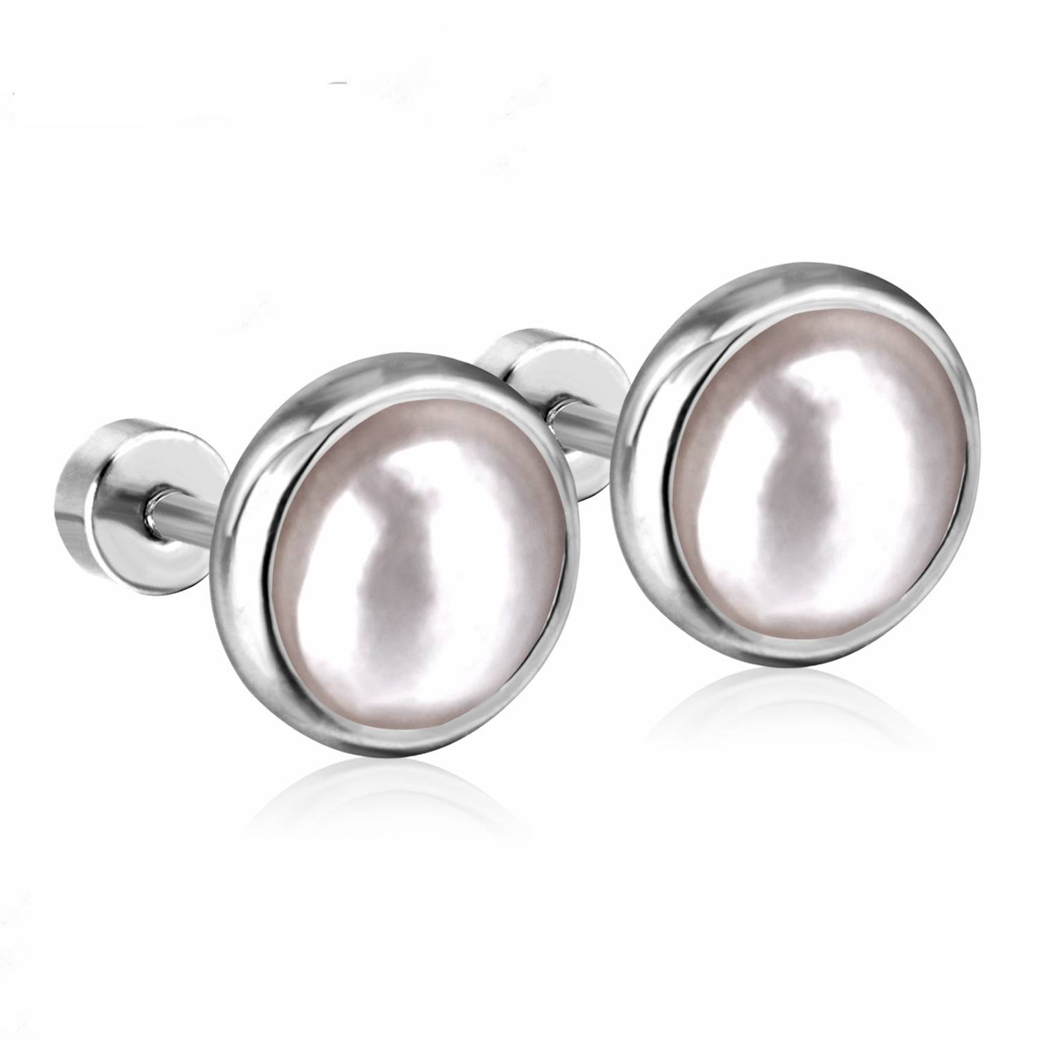 ELA – Stainless Steel Surround Pearl Stud Earrings