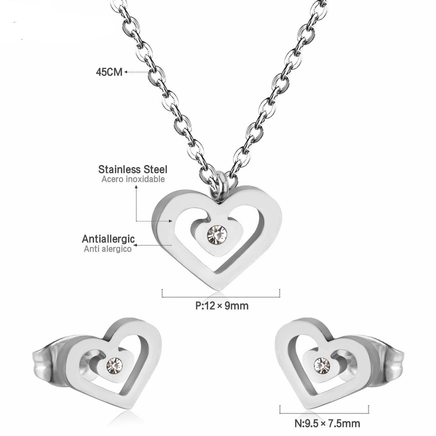 Nora – Stainless Steel Cubic Zirconia Heart Jewellery Set