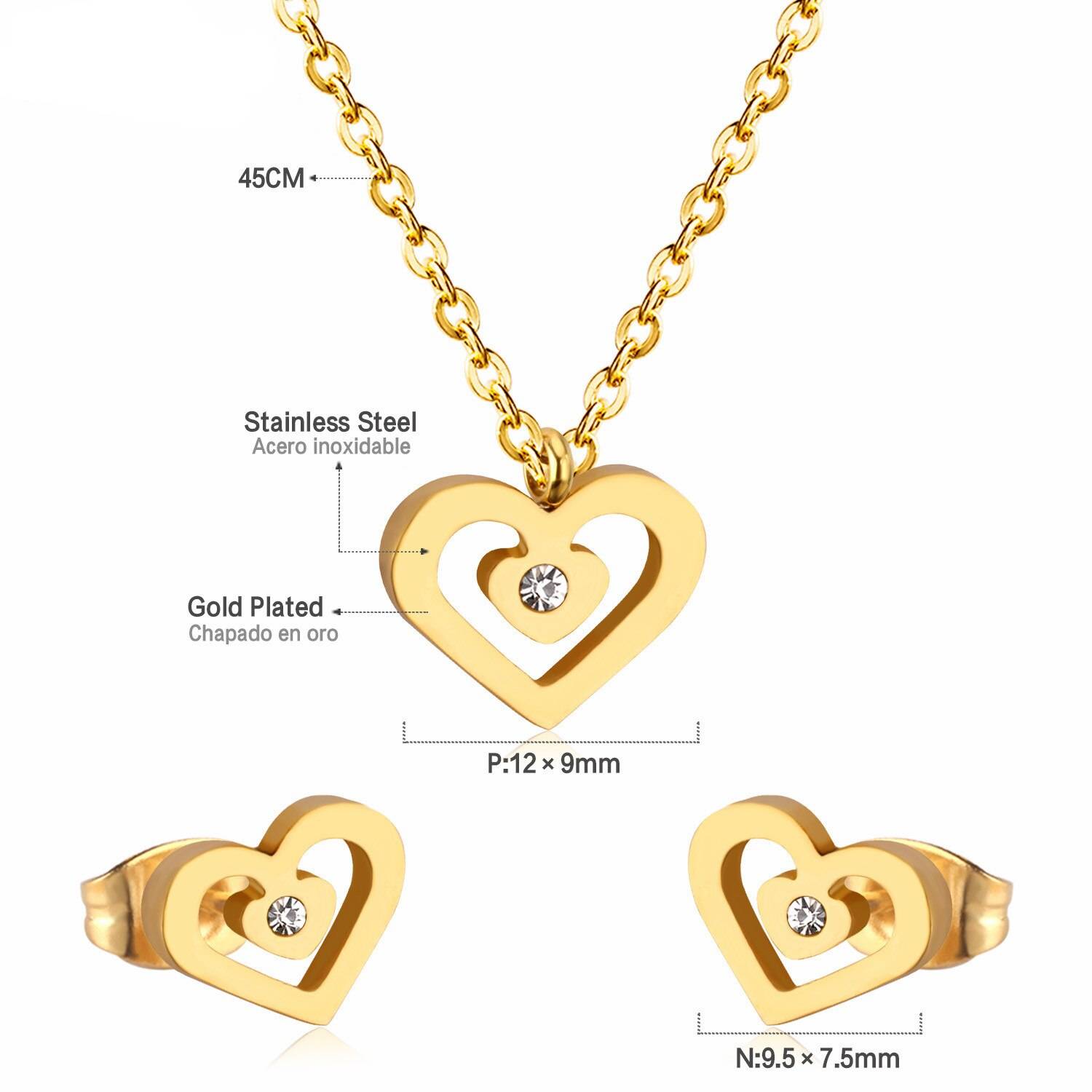 Nora – Stainless Steel Cubic Zirconia Heart Jewellery Set