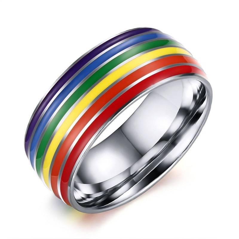 Colourful Rainbow Stainless Steel Unisex Band Ring – ROBYN