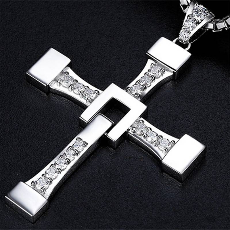 Men’s Rhinestone Stainless Steel Cross Necklace
