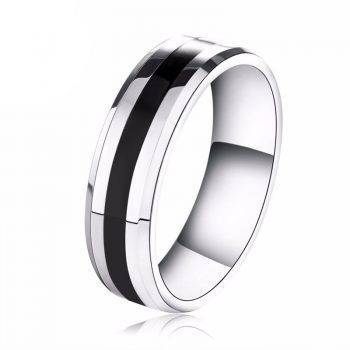 Minimalistic Stainless Steel Couple Rings size: 13 color: Silver Black