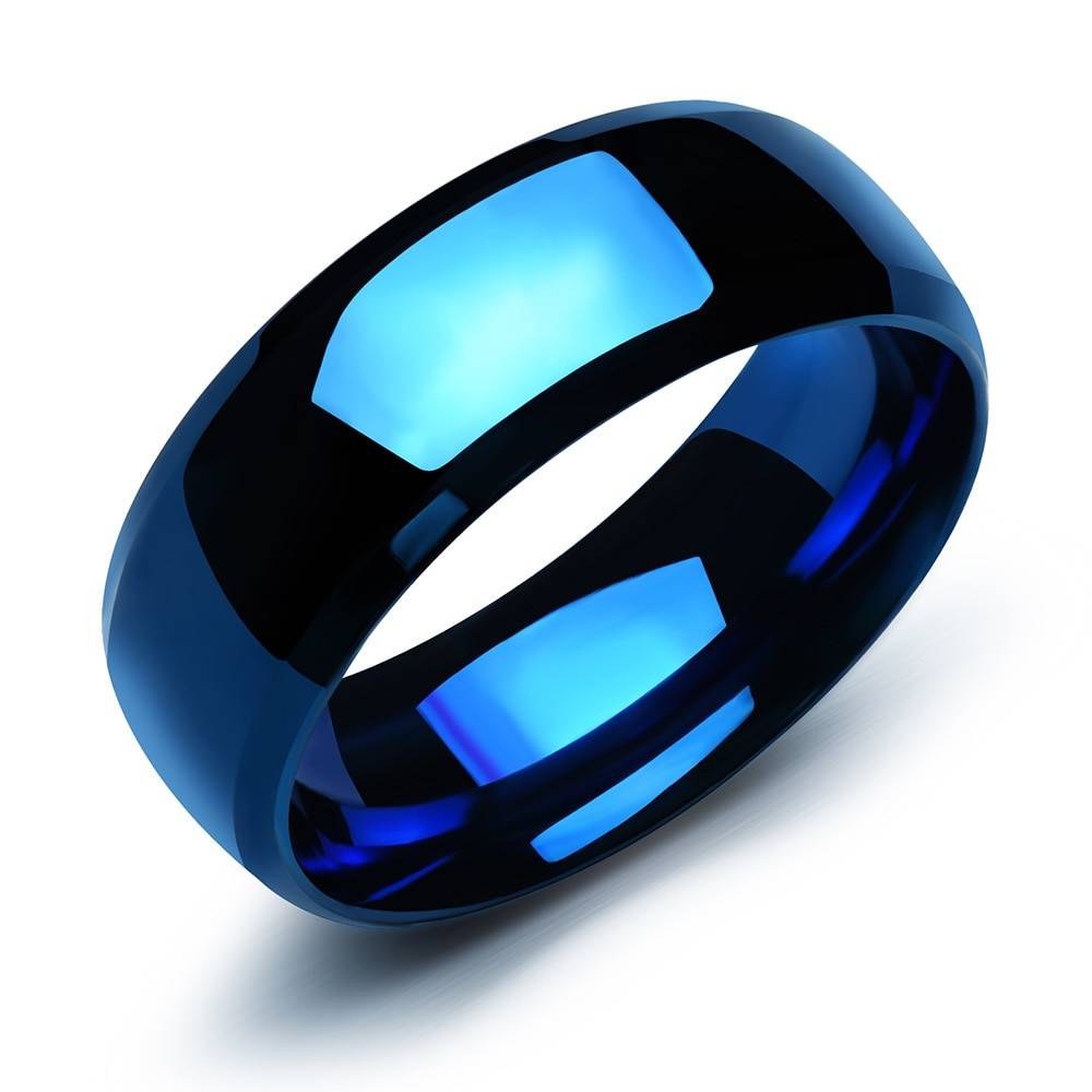 Enigmatic Blue Stainless Steel Couple Rings