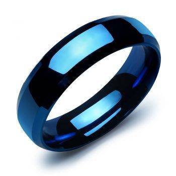 Enigmatic Blue Stainless Steel Couple Rings size: 7 Surface Width: 0.6 cm