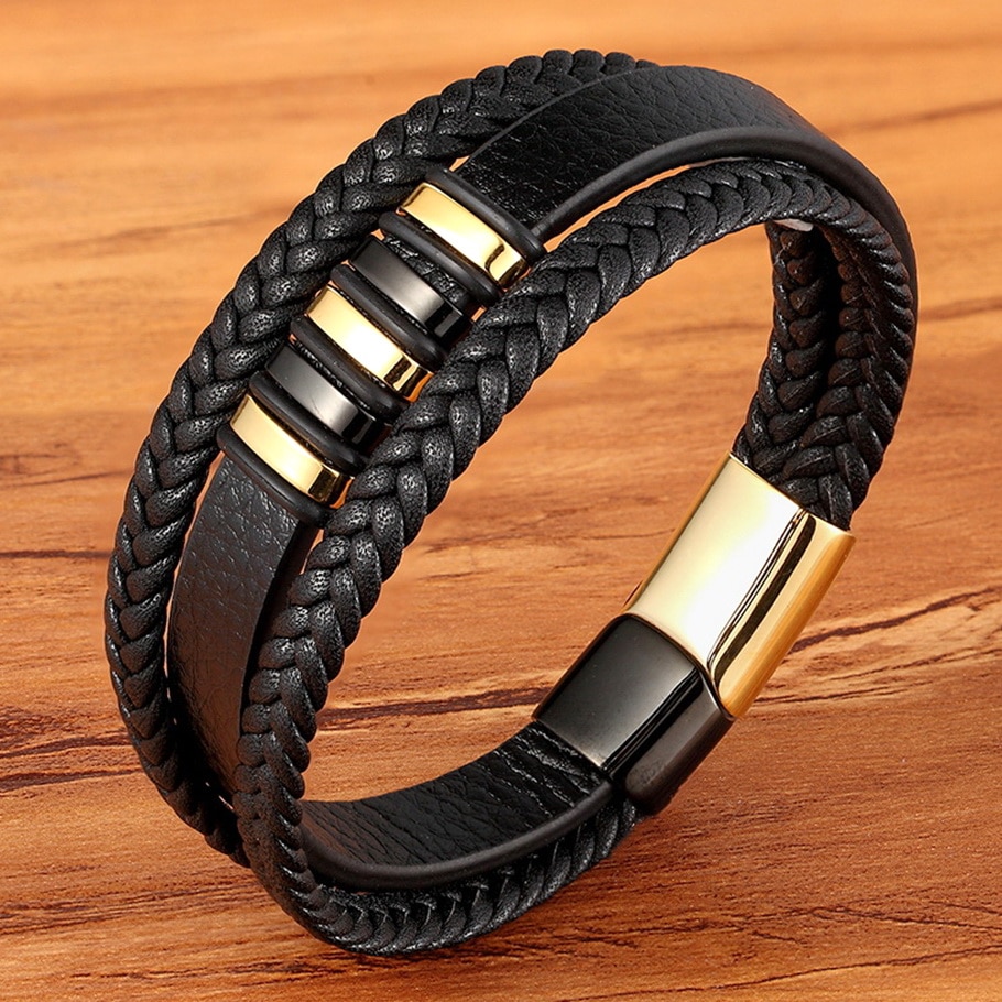 JAS – Genuine Leather and Stainless Steel Bracelet for Men