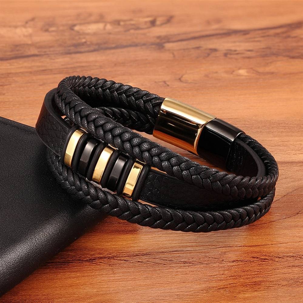 JAS – Genuine Leather and Stainless Steel Bracelet for Men