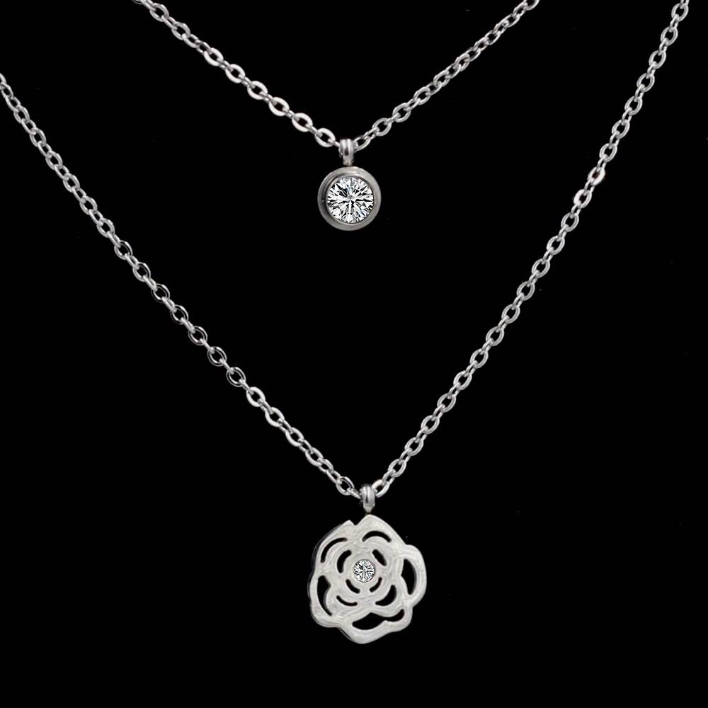 ZEE – Stainless Steel Layered Flower Pendant Necklace