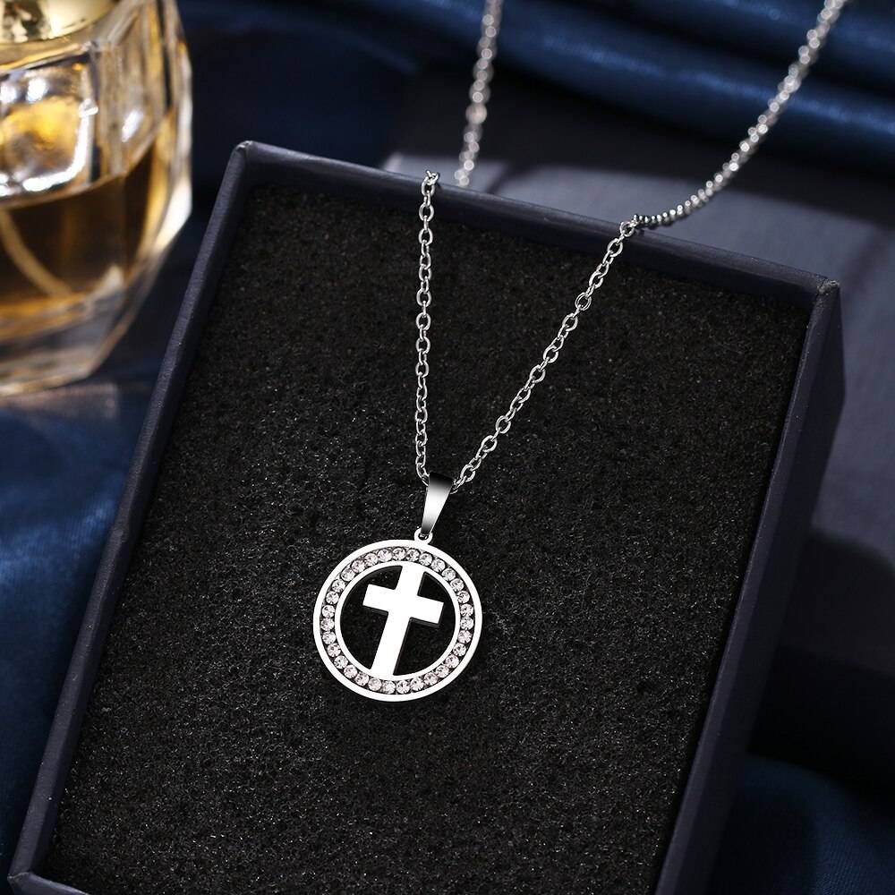 MARTHA – Stainless Steel Cross Crystal Necklace