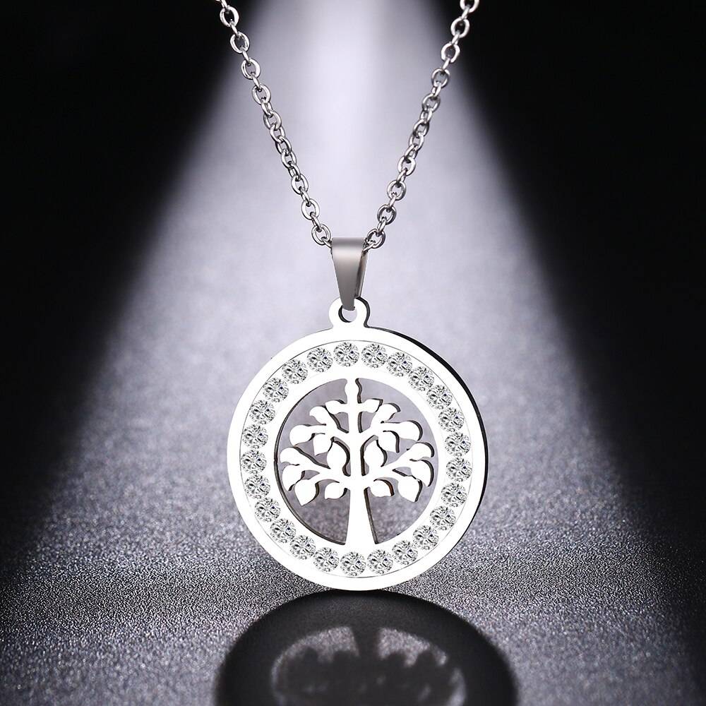 AMARA – Stainless Steel Tree of Life Crystal Necklace