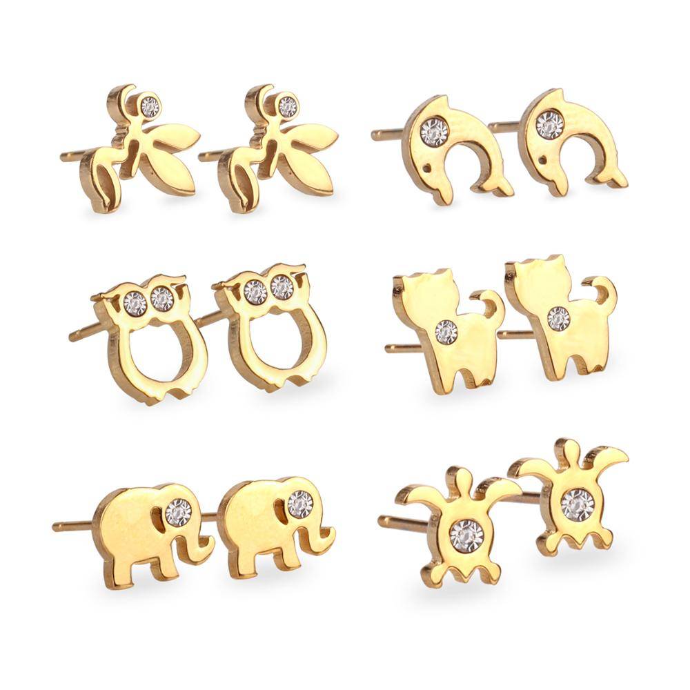LUXUKISSKIDS 6Pairs/Box pendientes Stainless Steel Stud Earrings For Women’s Set Fashion Jewelry Gold Black Men Earring brincos
