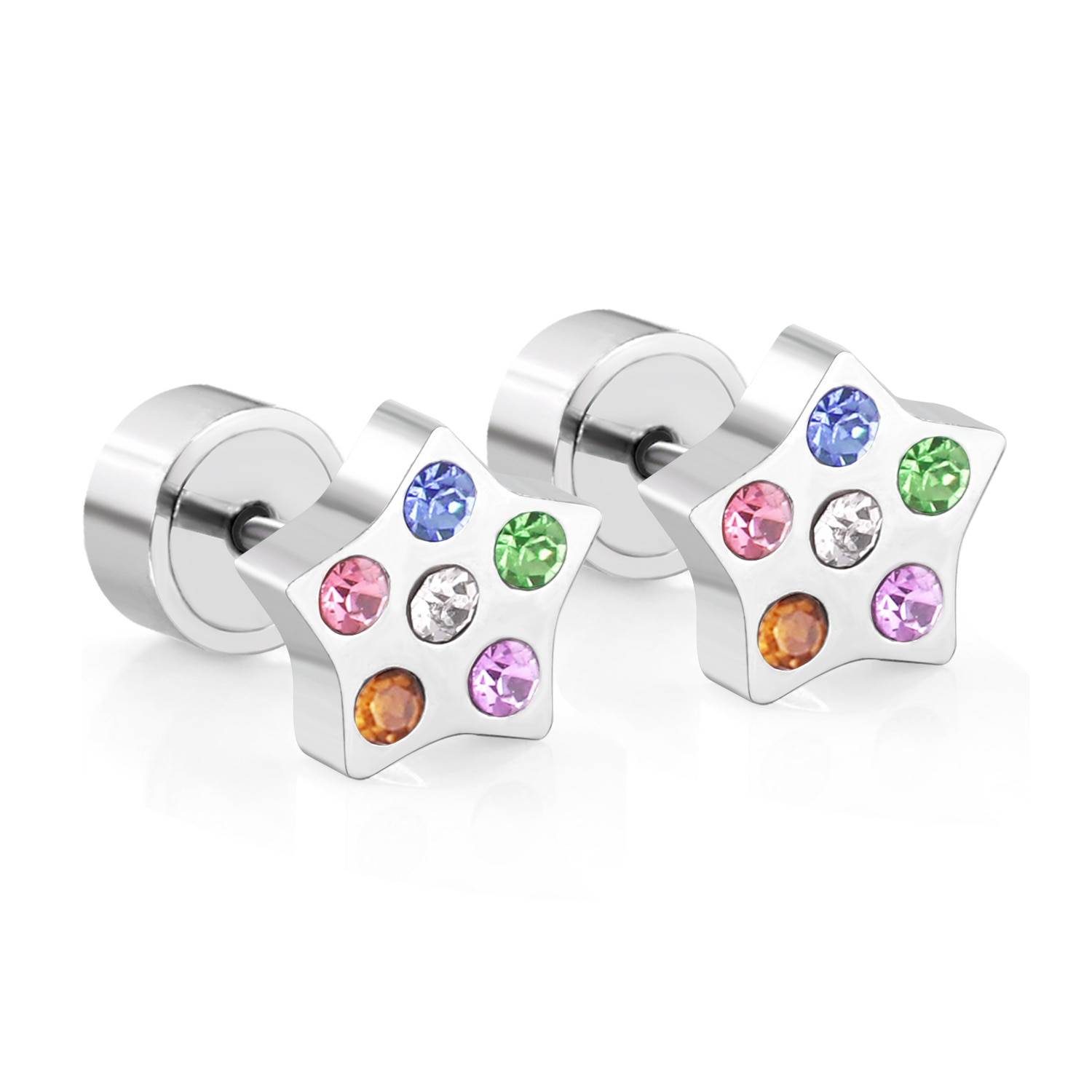 LUXUSTEEL Butterfly Star Heart Earrings Cute Colorful CZ Earrings For Baby Girl Surgical Steel Earring Brinco Small Earrings