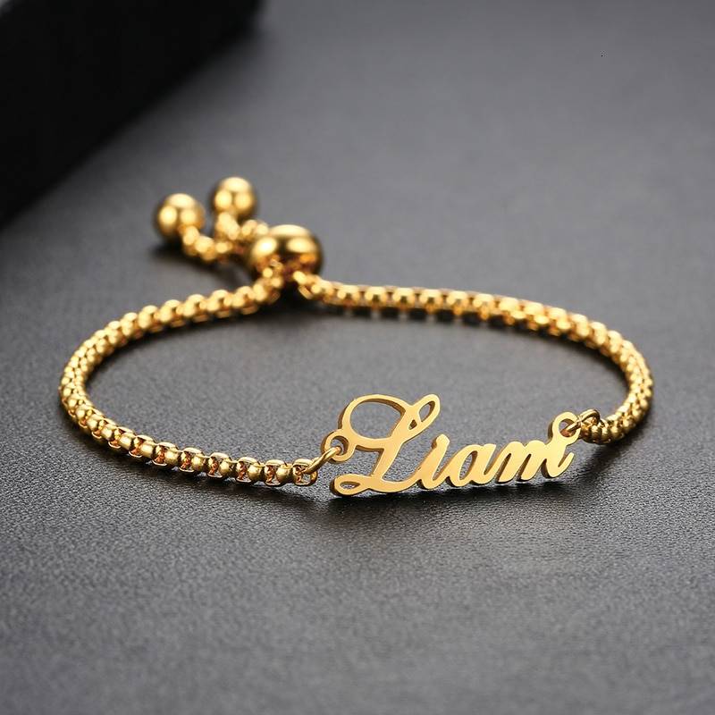 Personalized Custome Name Bracelet for Women Girls Box Chain Links Stainless Steel Arabic Letter Bangle Adjustable