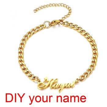 Personalized Custome Name Bracelet for Women Girls Box Chain Links Stainless Steel Arabic Letter Bangle Adjustable Metal Color: style 2 Length: Gold Color