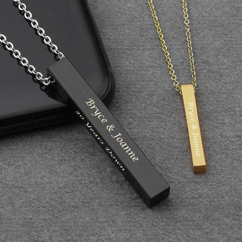 Vertical Bar Necklace Personalized Name Necklace Birth Date Coordinates Mantra Pendant For Women Men