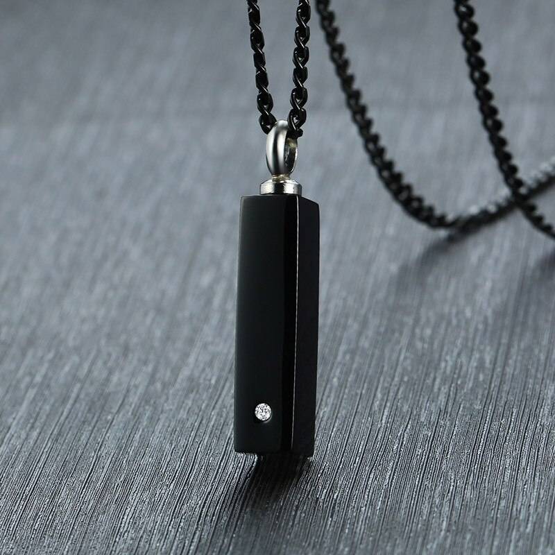 Personalized Vertical Bar Necklace CZ Stone Stainless Steel Urn Pendant Custom Initial Name Ash Keepsake Cremation Jewelry