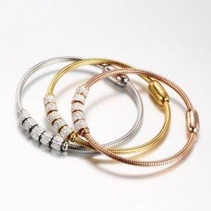 Cable Stainless Steel Cz Rhinestone Bangle – ARITH 