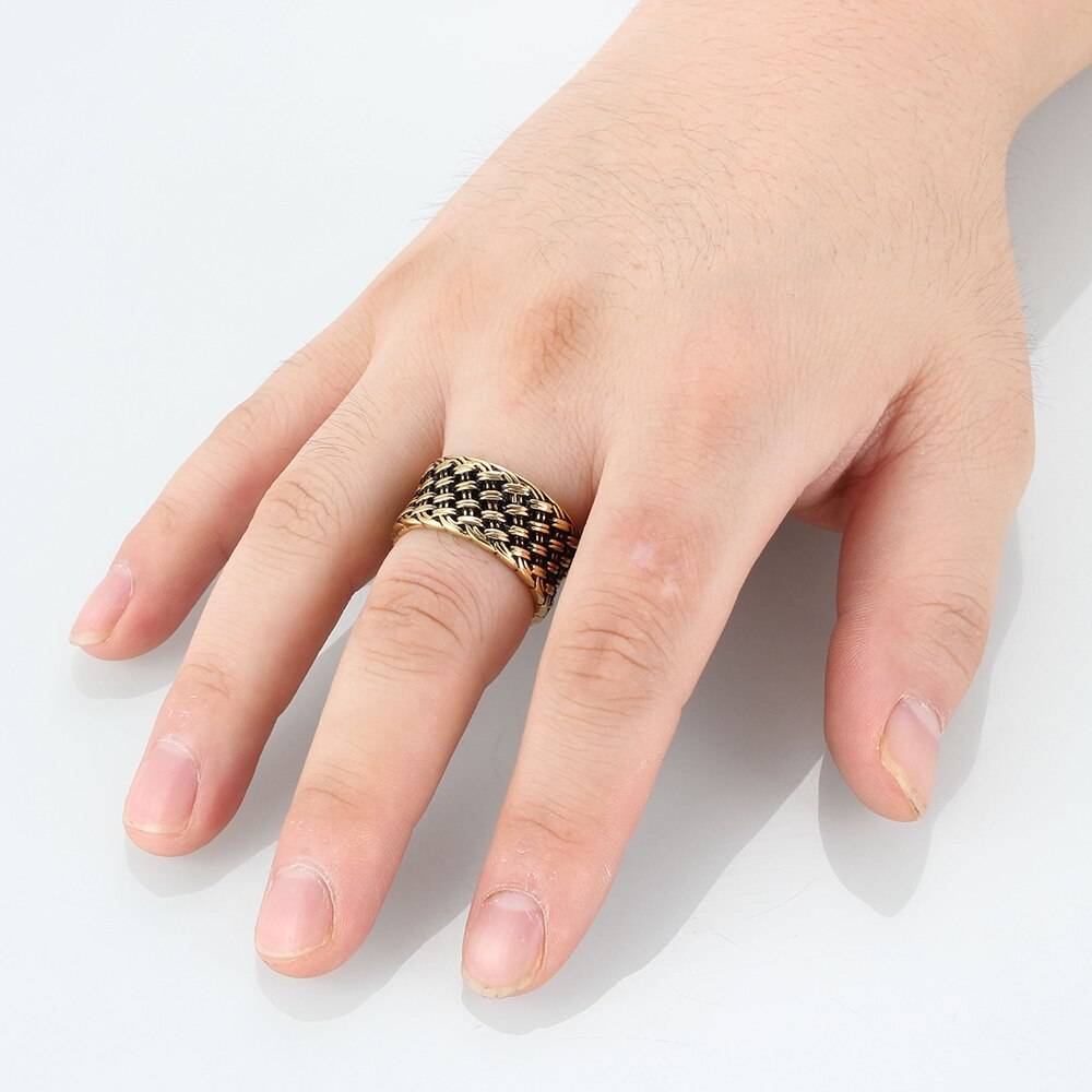 12MM Stainless Steel Men’s Rings Gold Black Color Interwoven Punk Finger Ring Fashion Male Jewelry Party Gift
