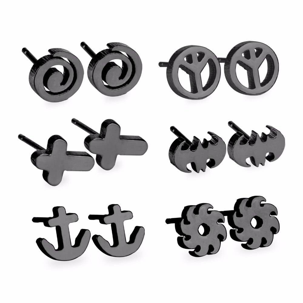 6 Pairs Stainless Steel Nature Stud Earrings