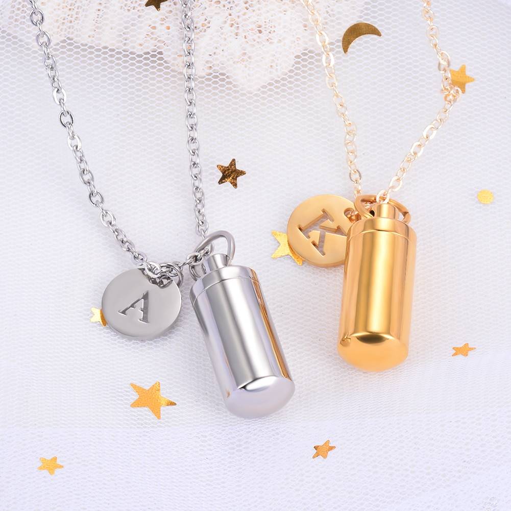 Stainless Steel Memorial Necklace with Letter Engraved Pendant