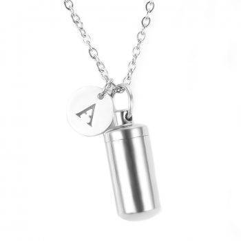 Stainless Steel Memorial Necklace with Letter Engraved Pendant Metal Color: Silver Letter: A