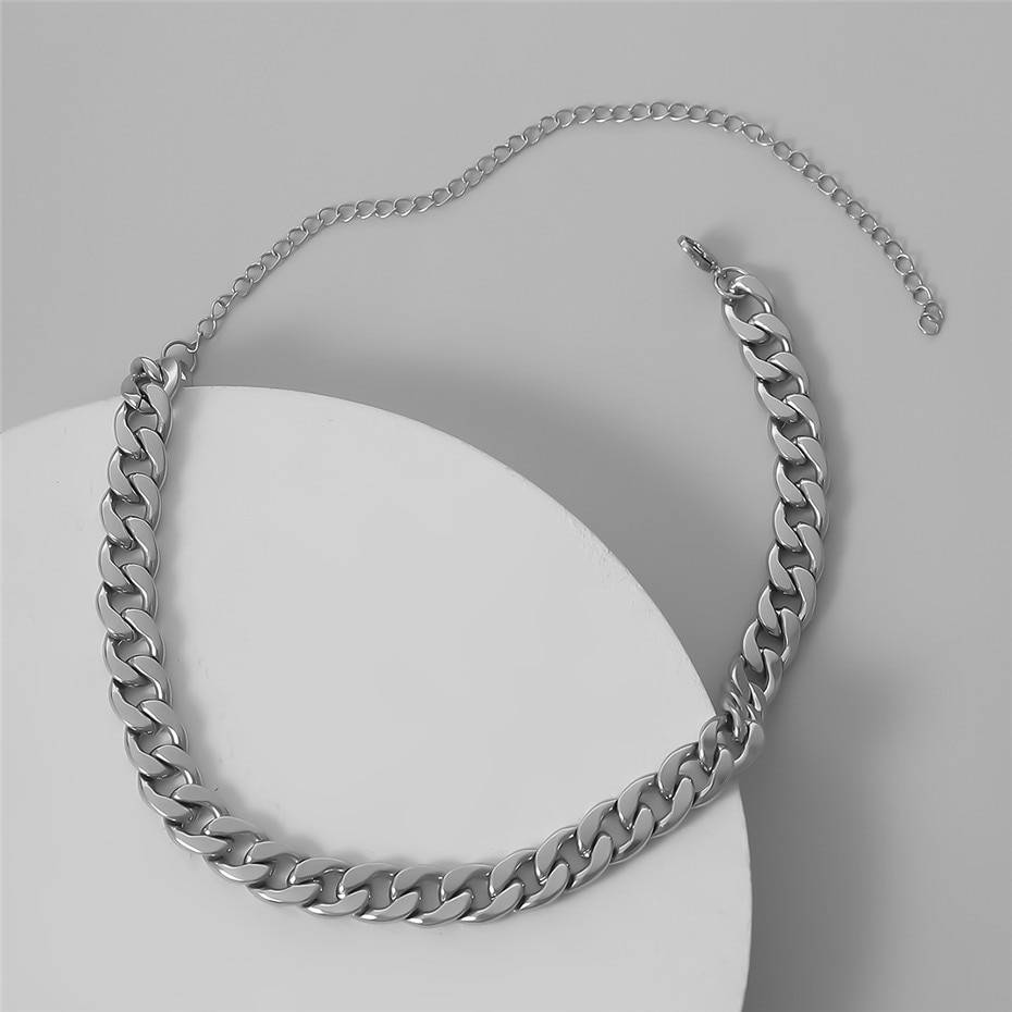 Punk Cuban Short Choker Necklace Collares Goth Silver Color Chunky Chain Heavy Metal Stainless Steel Necklace Men Women Jewelry