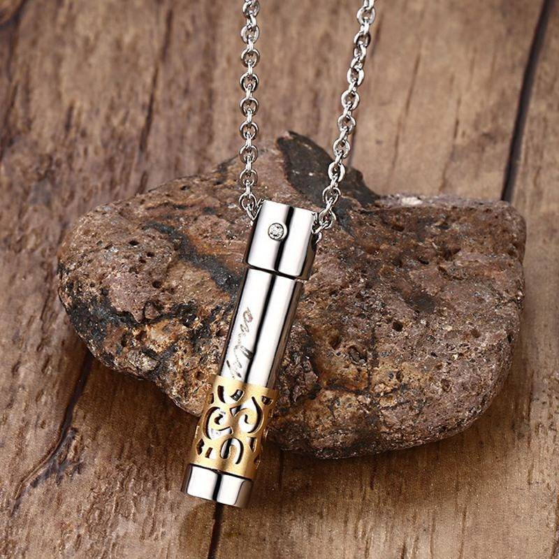 ZORCVENS Mens”Only Lover” Perfume Bottle Shaped Pendant Necklace Stainless Steel Remembrance Jewelry Opens Collares Collier
