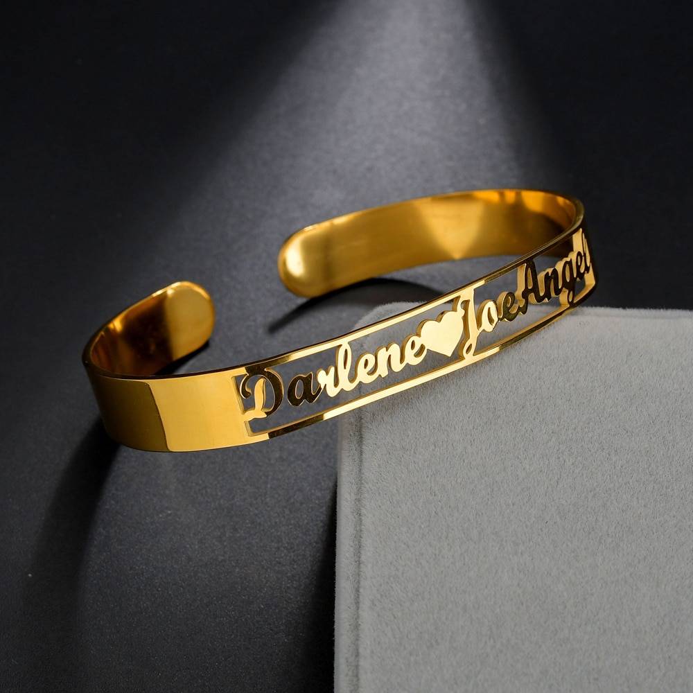Atoztide Customized Letter Name Bracelet Personalized Custom Bangles Women Men Rose Gold Stainless Steel Chrismas Jewelry Gift Uncategorized 8d255f28538fbae46aeae7: beautiful heart|close star|double names|with heart|without heart