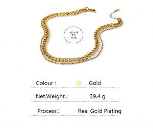 Yhpup 316 Stainless Steel Double Layer Necklace 2021 Choker Collar Statement Fashion Charm Golden Necklace for Women 2021 Uncategorized 8d255f28538fbae46aeae7: Gold 