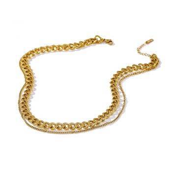 Yhpup 316 Stainless Steel Double Layer Necklace 2021 Choker Collar Statement Fashion Charm Golden Necklace for Women 2021 Uncategorized Metal Color: Gold