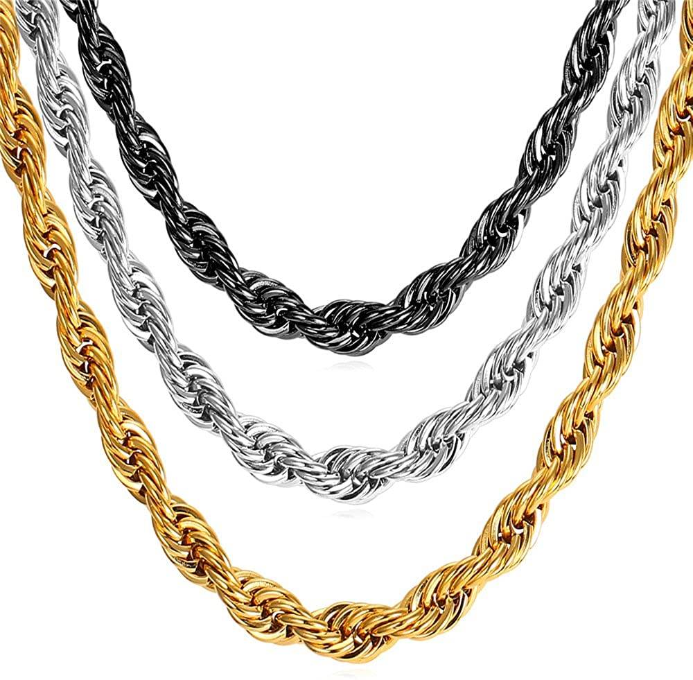 U7 Hip Hop Twisted Rope Necklace For Men Gold Color Thick Stainless Steel Hippie Rock Chain Long/Choker Hot Fashion Jewelry N574 Men Necklaces Men's Jewellery 8d255f28538fbae46aeae7: Black Gun Plated|Gold-color|Stainless Steel