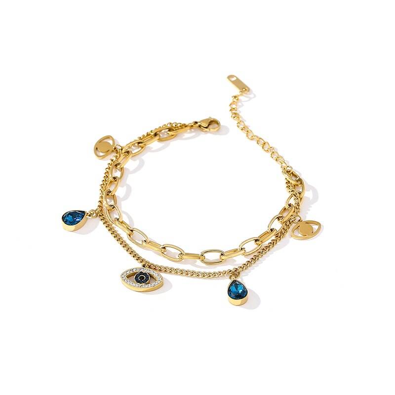 Yhpup Exquisite Blue Eye Pendant Bangle Bracelet for Women Delicate Cubic Zirconia Jewelry Fashion Temperament Bracelet Gift New Uncategorized Metal Color: YH1961A Gold