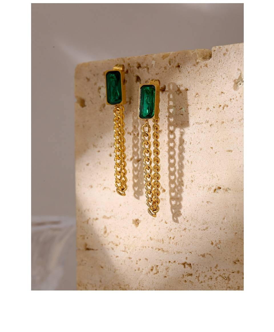  Green Crystal Chain Drop Earrings for Women 