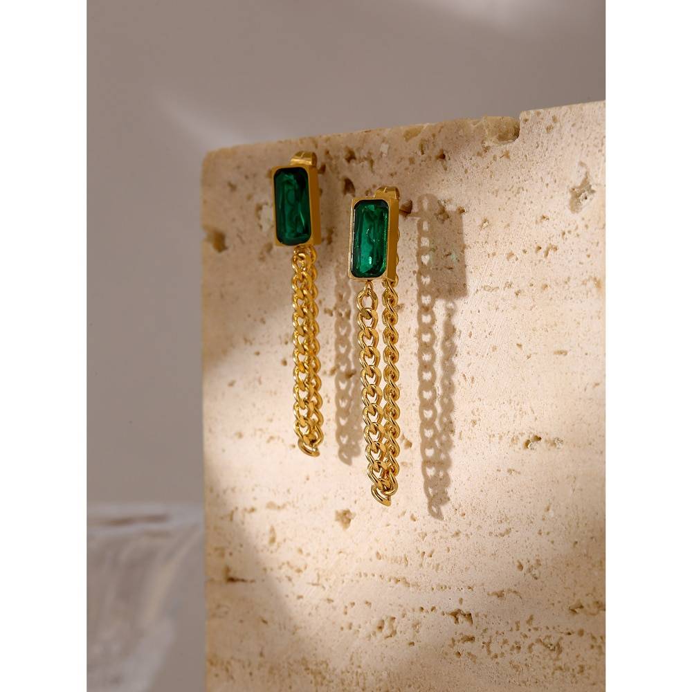 Yhpup Fashion Green Crystal Chain Drop Earrings for Women Stainless Steel Jewelry Gold Color Metal Texture Earrings бижутерия Uncategorized 8d255f28538fbae46aeae7: YH280A