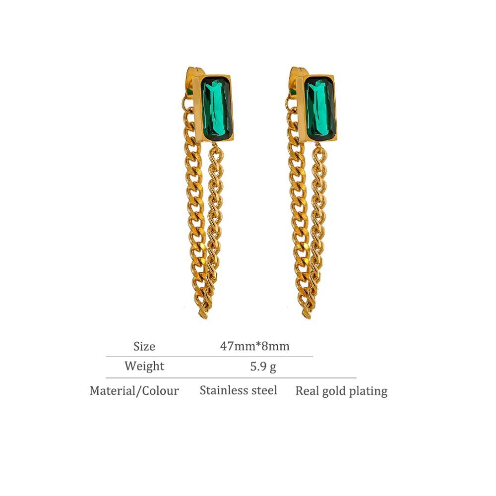 Yhpup Fashion Green Crystal Chain Drop Earrings for Women Stainless Steel Jewelry Gold Color Metal Texture Earrings бижутерия Uncategorized 8d255f28538fbae46aeae7: YH280A
