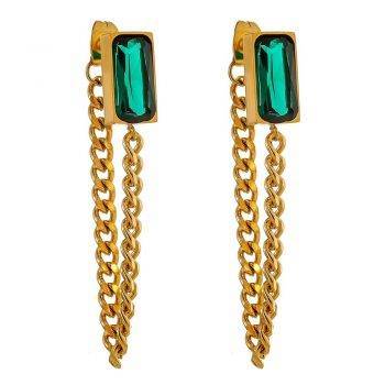Yhpup Fashion Green Crystal Chain Drop Earrings for Women Stainless Steel Jewelry Gold Color Metal Texture Earrings бижутерия Uncategorized Metal Color: YH280A