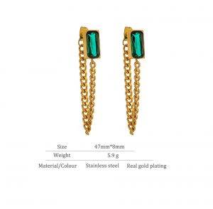 Yhpup Fashion Green Crystal Chain Drop Earrings for Women Stainless Steel Jewelry Gold Color Metal Texture Earrings бижутерия Uncategorized 8d255f28538fbae46aeae7: YH280A 