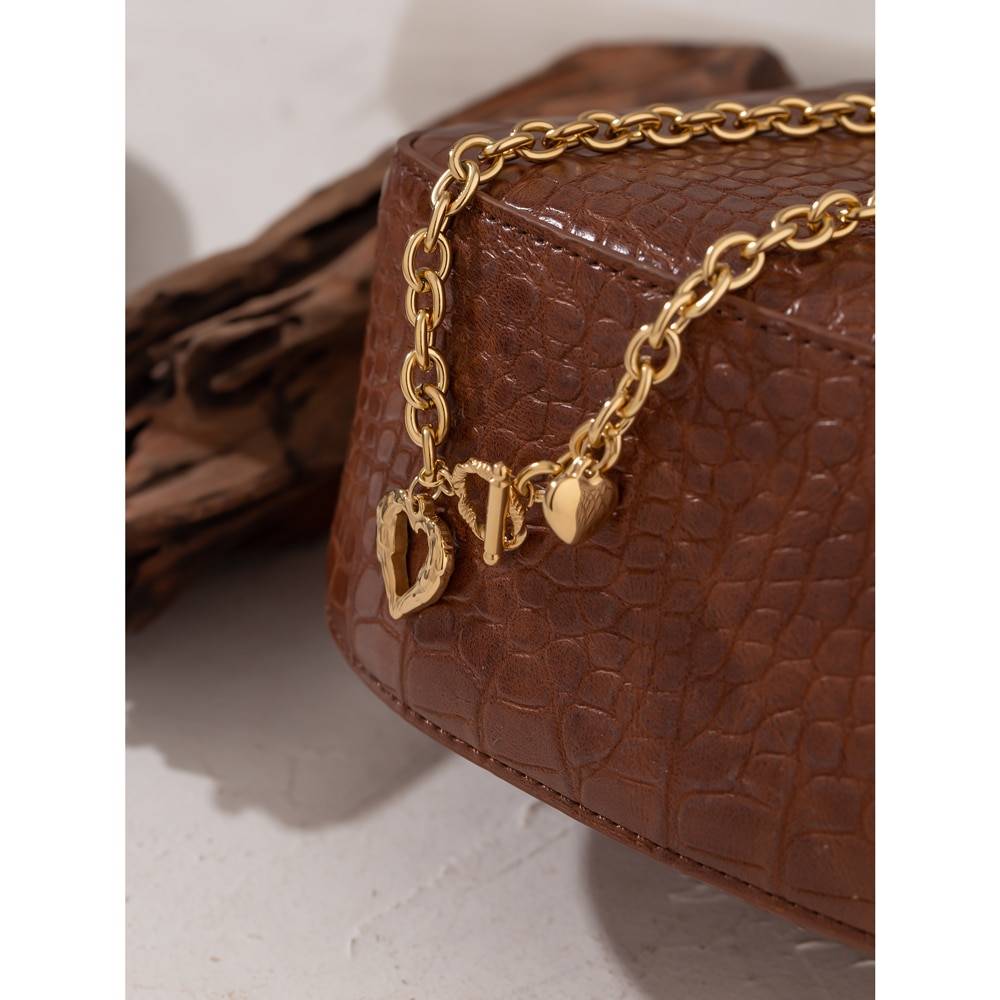 Yhpup Gold Stainless Steel Heart Collares Statement Metal Texture Geometric Chain Collar Necklace for Women Anniversary Gift New Uncategorized 8d255f28538fbae46aeae7: Gold