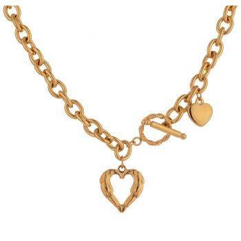 Yhpup Gold Stainless Steel Heart Collares Statement Metal Texture Geometric Chain Collar Necklace for Women Anniversary Gift New Uncategorized Metal Color: Gold