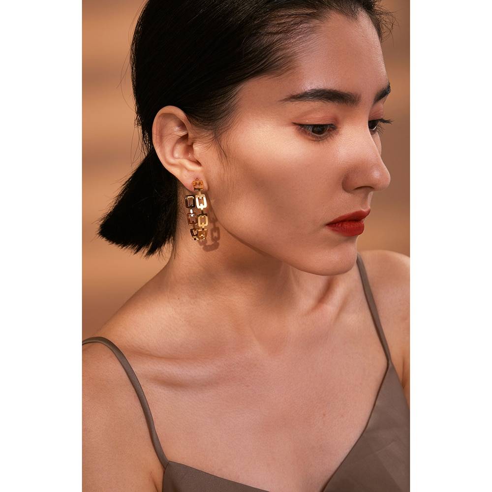 Yhpup Minimalist Chain Stainless Steel Stud Earrings for Women Statement Gold Metal Geometric Earrings Jewelry Gift kolczyki New Uncategorized 8d255f28538fbae46aeae7: Gold