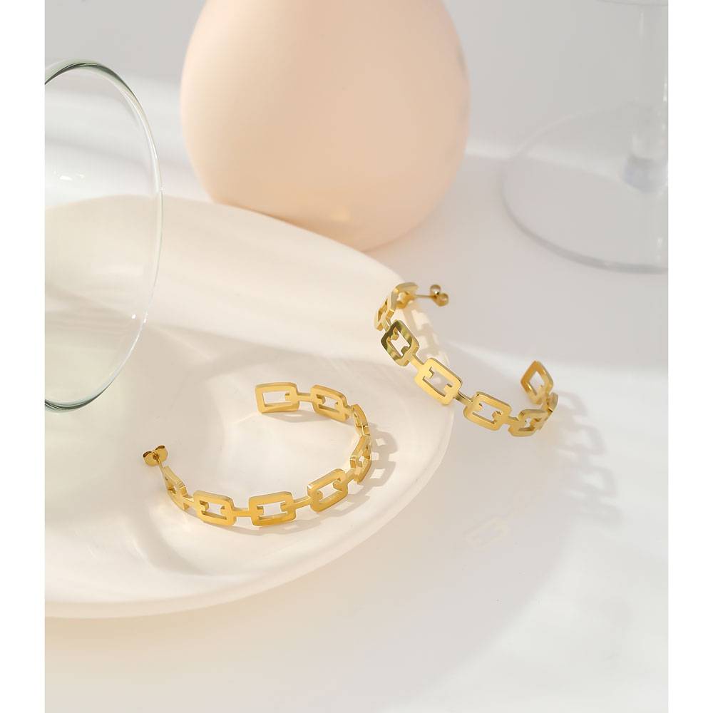 Yhpup Minimalist Chain Stainless Steel Stud Earrings for Women Statement Gold Metal Geometric Earrings Jewelry Gift kolczyki New Uncategorized 8d255f28538fbae46aeae7: Gold