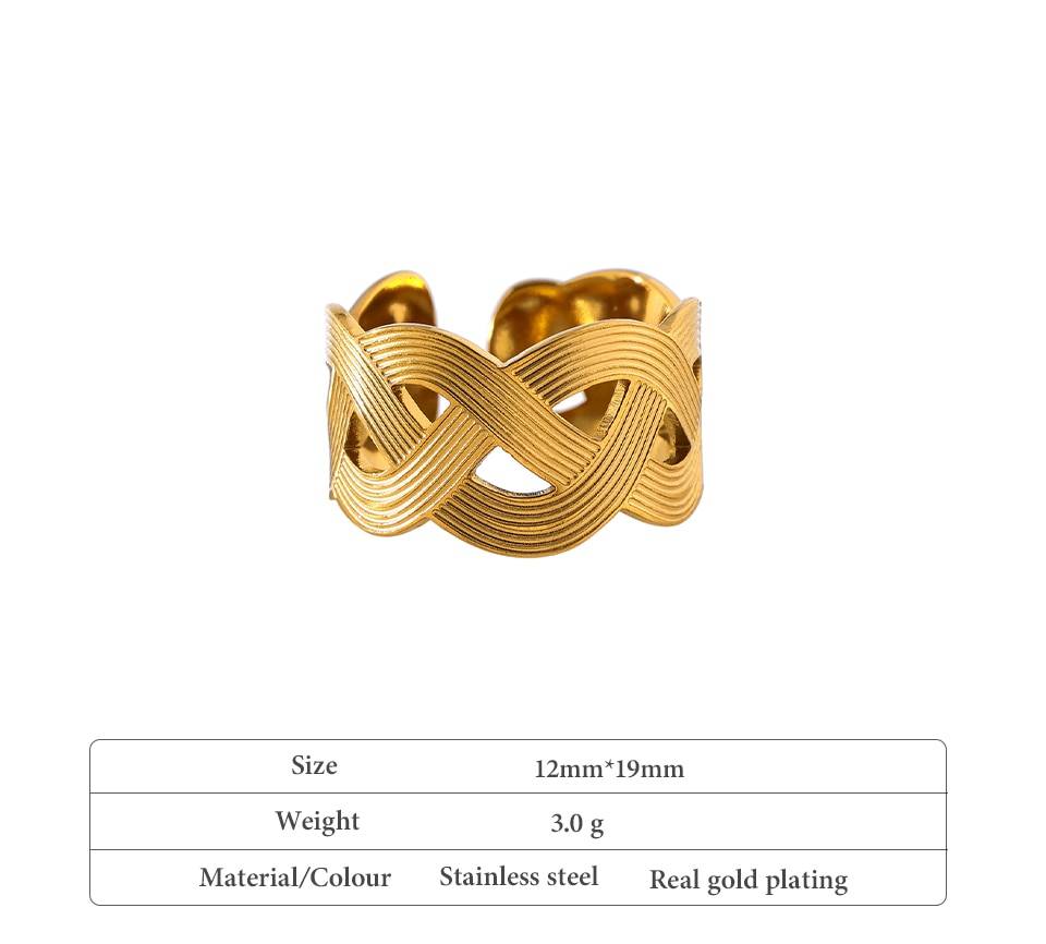 Yhpup Statement Handmade Weave Stainless Steel Ring for Women Fashion Metal Texture Opening Ring Summer Finger Jewelry Gift 2021