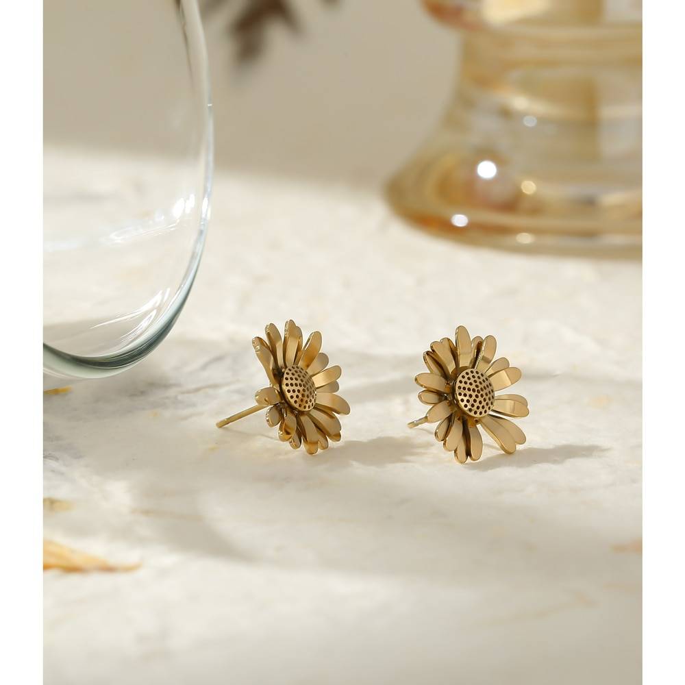 Yhpup Statement Metal Daisy Flower Stud Earrings Stainless Steel Gold Earrings Fashion Chic Jewelry Orecchini Donna бижутерия Uncategorized 8d255f28538fbae46aeae7: YH2165A Gold