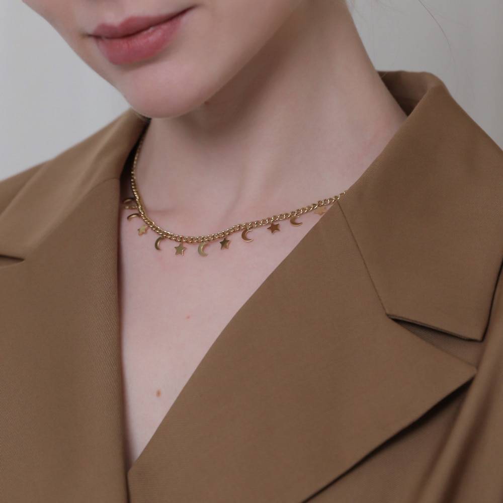 Yhpup Trendy Star Moon Chain Choker Necklace for Women Stainless Steel Fashion Necklace Gold Color Metal Jewelry Accessories New Uncategorized 8d255f28538fbae46aeae7: Gold