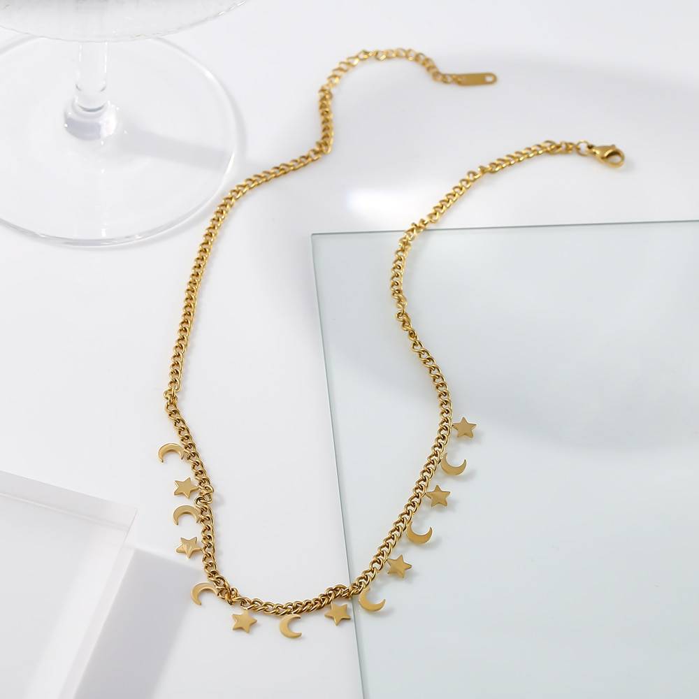 Yhpup Trendy Star Moon Chain Choker Necklace for Women Stainless Steel Fashion Necklace Gold Color Metal Jewelry Accessories New Uncategorized 8d255f28538fbae46aeae7: Gold