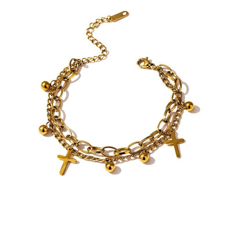 Layered Cross Charm Bracelet for Women – SAMIRA Bracelets 8d255f28538fbae46aeae7: YH1445A Gold