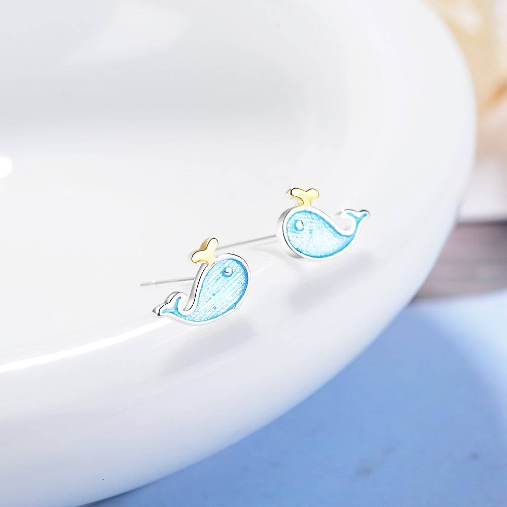 Little Blue Whale Silver Earrings