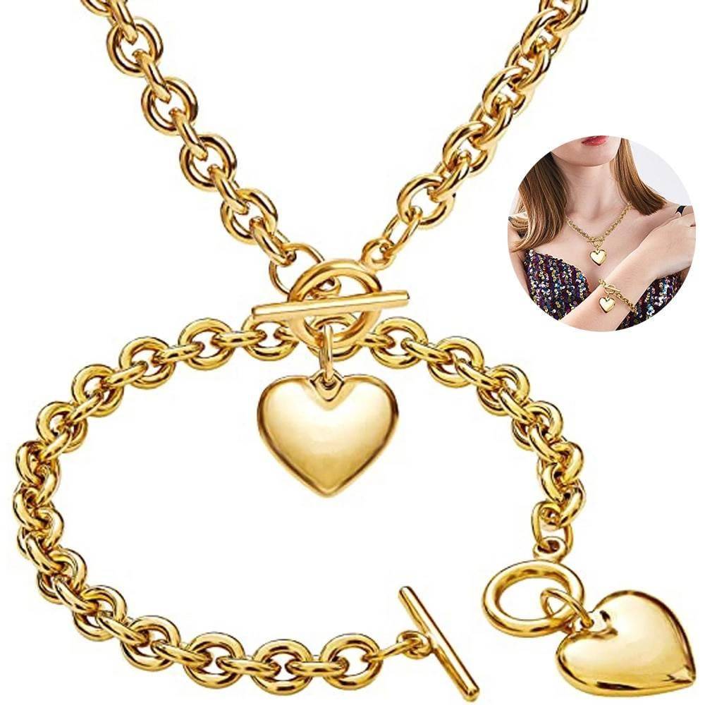 Love Heart Necklace and Bracelet Jewelry Sets for Women – EFA Uncategorized 8d255f28538fbae46aeae7: Gold|Silver