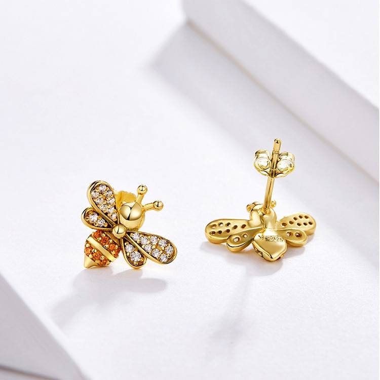 Silver Bee Earrings For Girls color: gold|silver